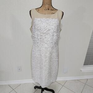 𝅺ANN TAYLOR SLEEVELESS ICING DRESS‎ CREAM/white sequinned beaded FORMAL 12 new